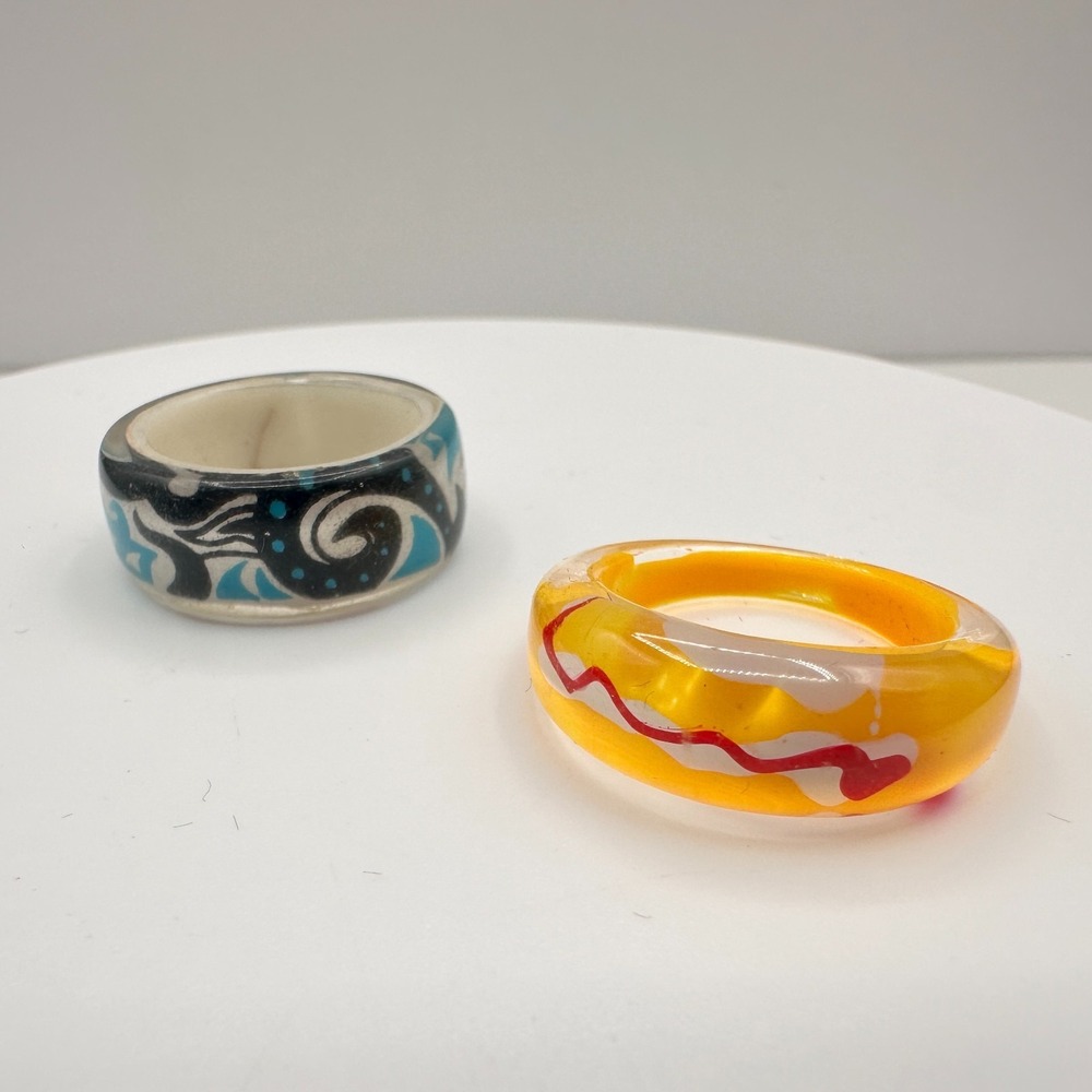 Vintage 90s Boho Geometric Round Ring Set Women's Retro Jewelry